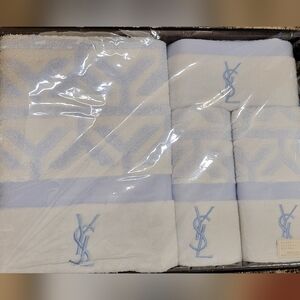 YSL embroidered Bath hand towel 4pc set blue